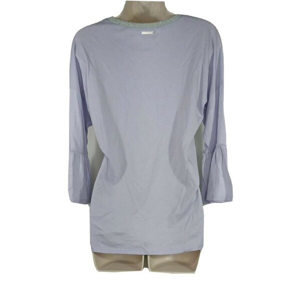 Michael Kors Knit Top Shirt Women Size XS Purple Lilac Silver Neckline Bell Slv - Picture 4 of 6